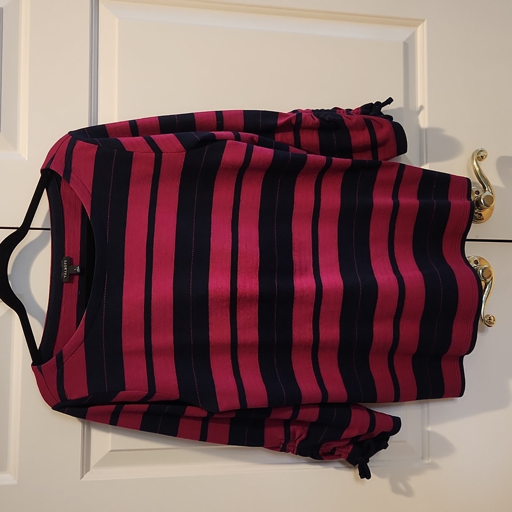 Talbots L Top, Raspberry/Navy Stripe - image 3
